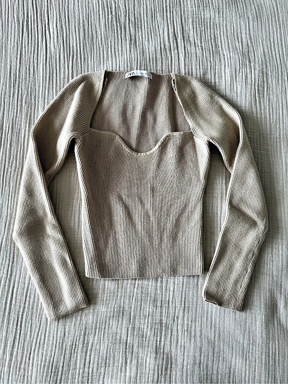 Zara Beige Knit Long Sleeve Shirt
